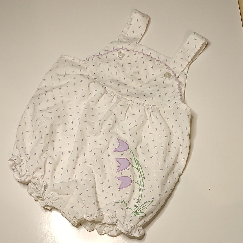 Vintage Baby Toddler Jumper Lily of Valley Floral Onesie overalls